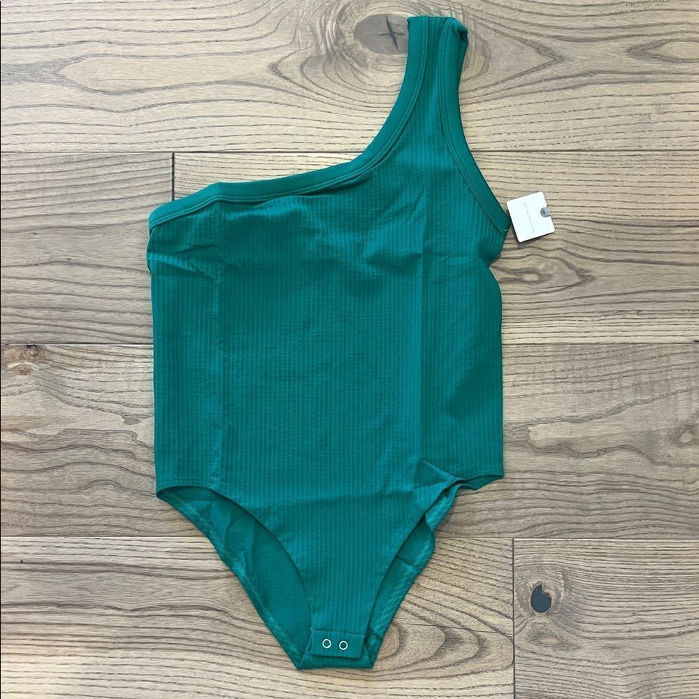 Anthropologie Green One-Shoulder Bodysuit